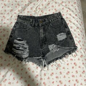 black distressed denim shorts